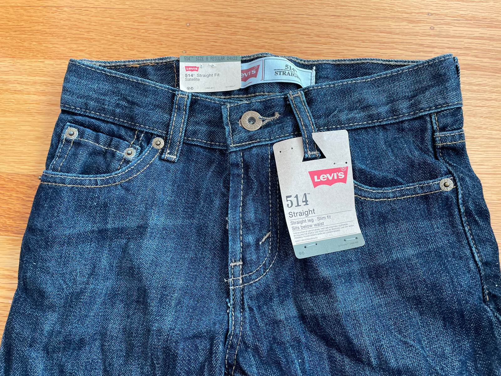 NWT Levi’s 514 Regular Slim Fit Straight Leg Jeans Blue Denim W24”XL22” Sz 8 Reg