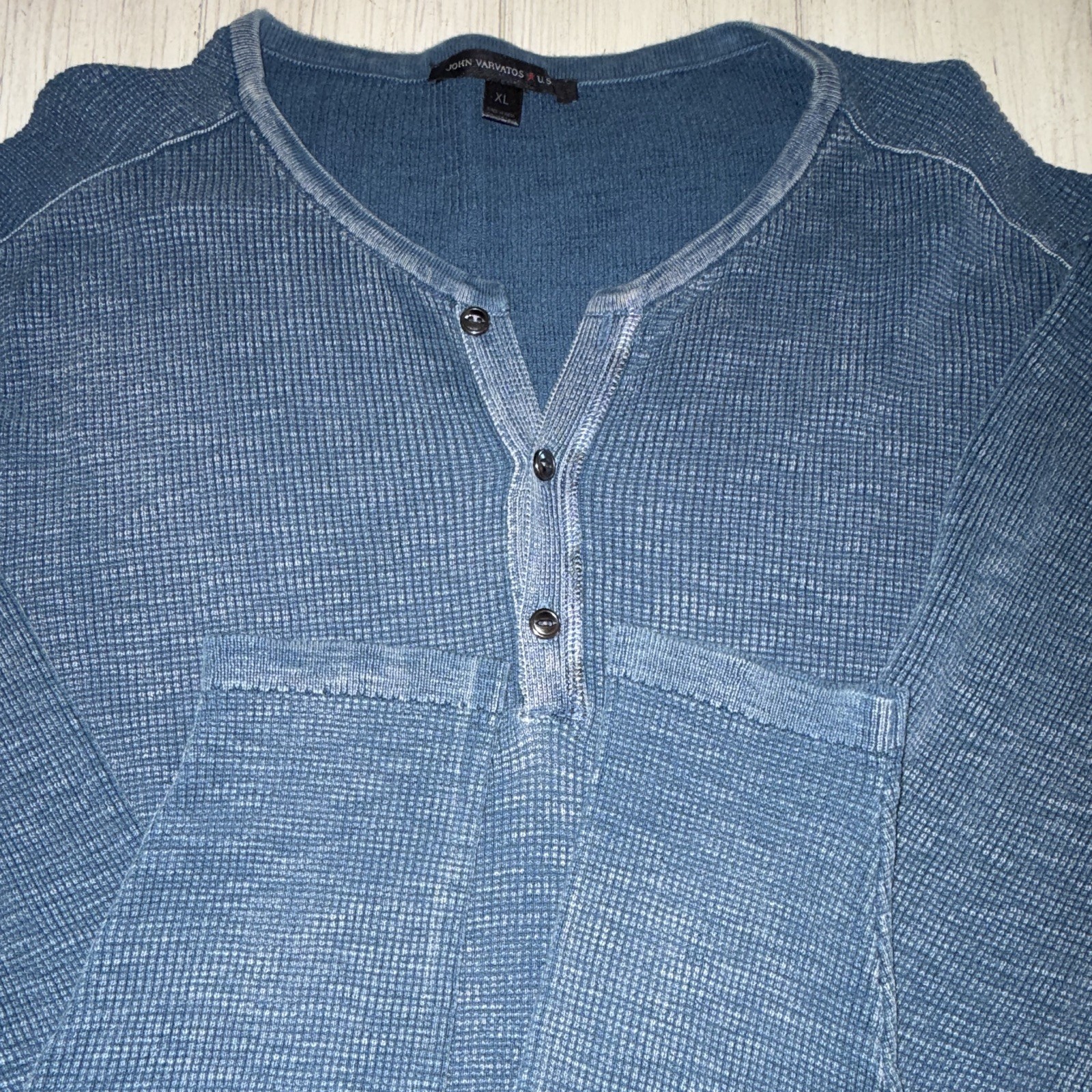 John Varvatos U.S.A. Men’s Blue Waffle-Knit Henley Long Sleeve Sweater XL