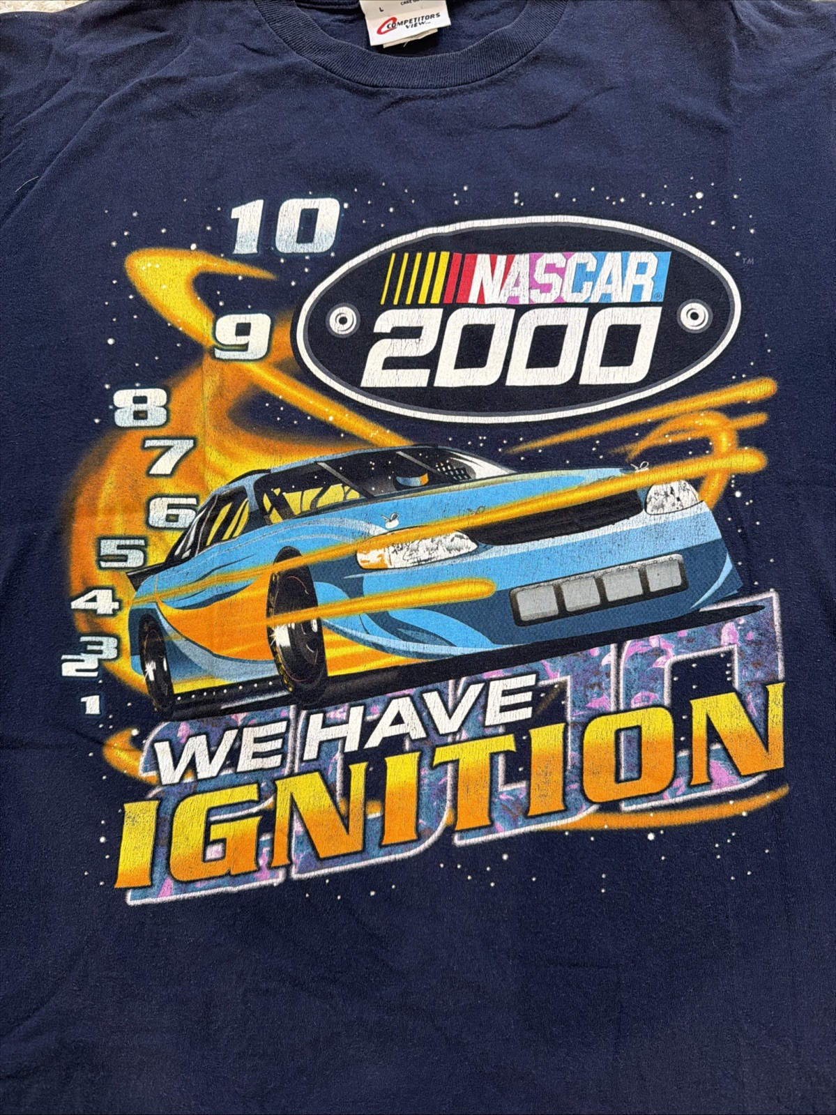 Vintage Nascar T Shirt Mens XL Blue We Have Ignition Blast Off All Over Print