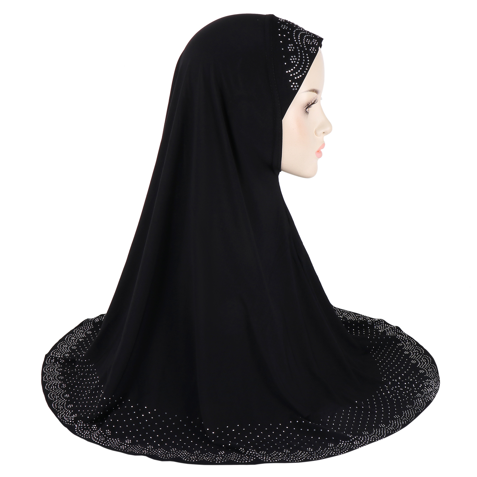 Rhinestone Hijab Full Cover Scarf Women Muslim Khimar Overhead Headscarf Islamic