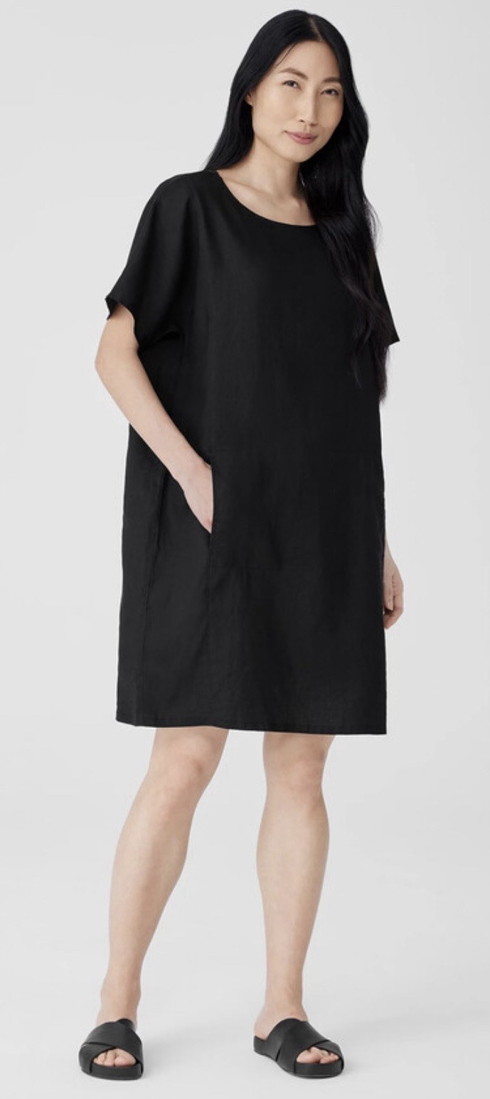 LN $228 WOMENS XL 2X 3X (bust 52”) EILEEN FISHER BOXY SHIFT DRESS 100% LINEN
