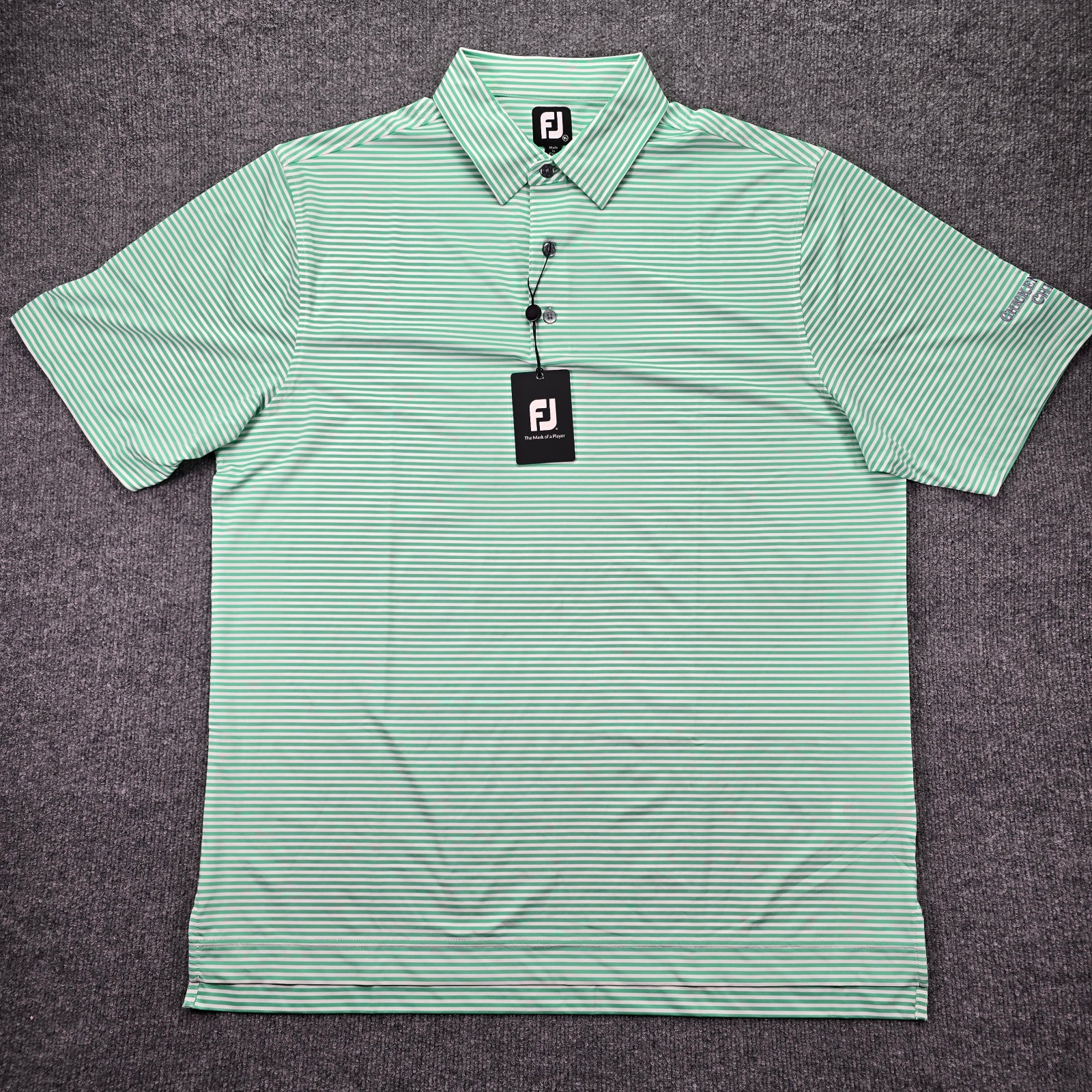 Footjoy FJ Polo Shirt Mens XL Spearmint Green White Striped Stretch Golf Logo