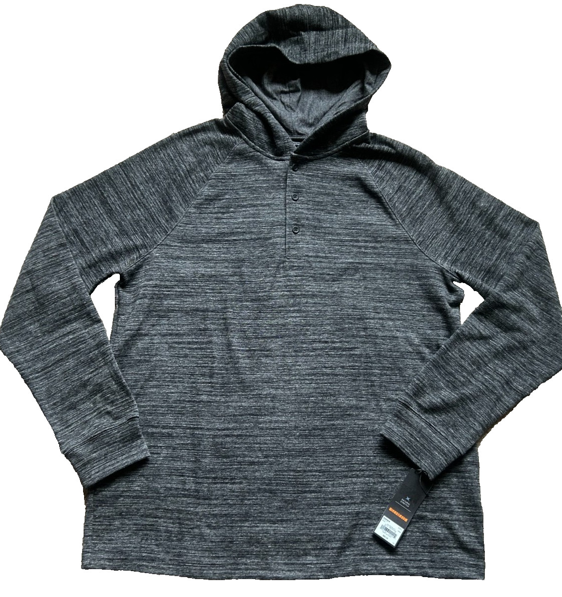 NEW Men’s Marc Anthony Stretch 3-Button Placket Pullover Hoodie Size L New Black