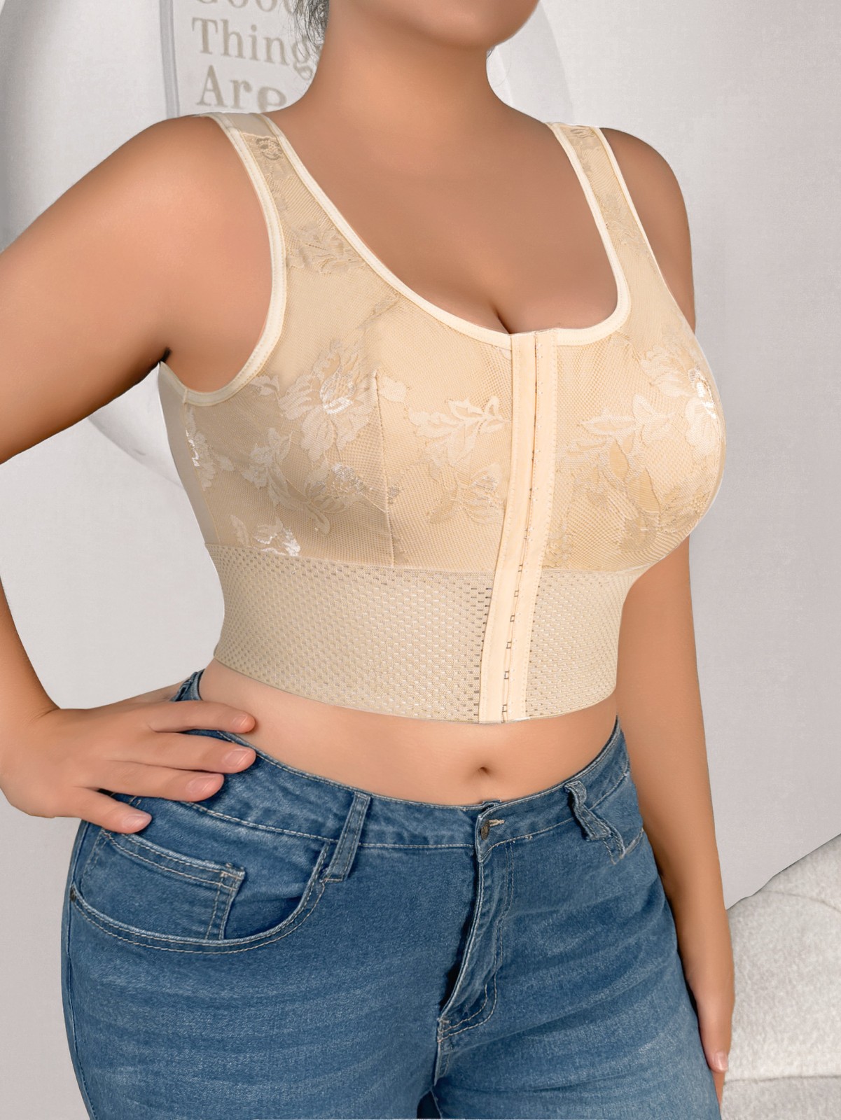 Plus Size Front Closure Full Coverage Bra Wireless Front-Button Shaping Bra Yoga