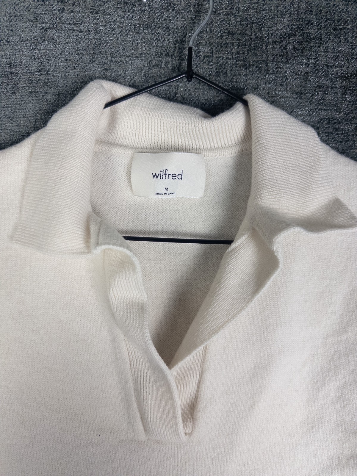Wilfed Aritzia Merino Wool Polo Sweater Womens M Ivory Pullover Knit Preppy