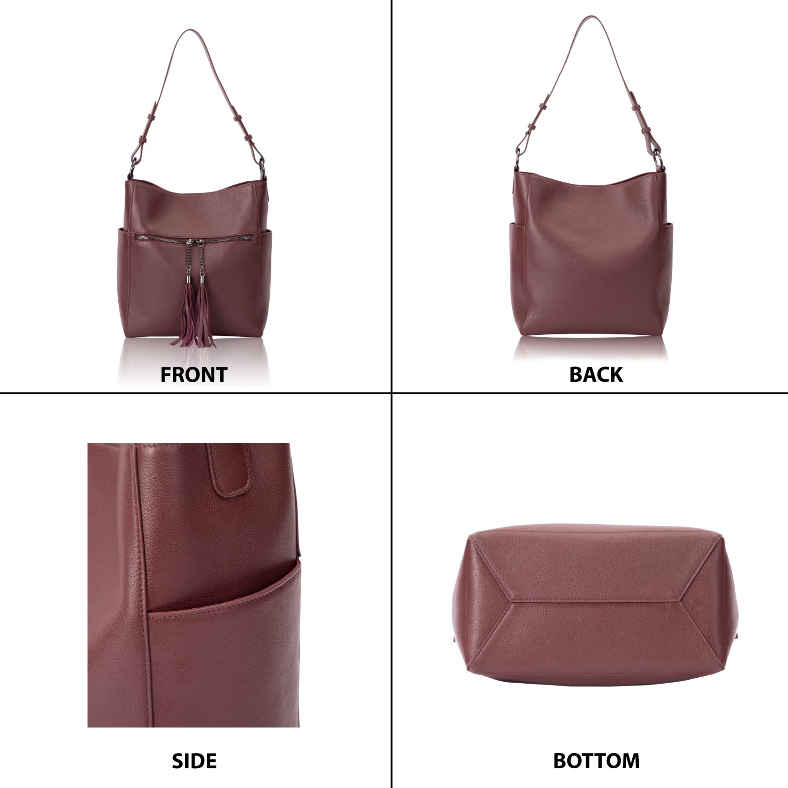 Women’s Leather Tote Bag Large Capacity Shoulder Purse – Wine Red