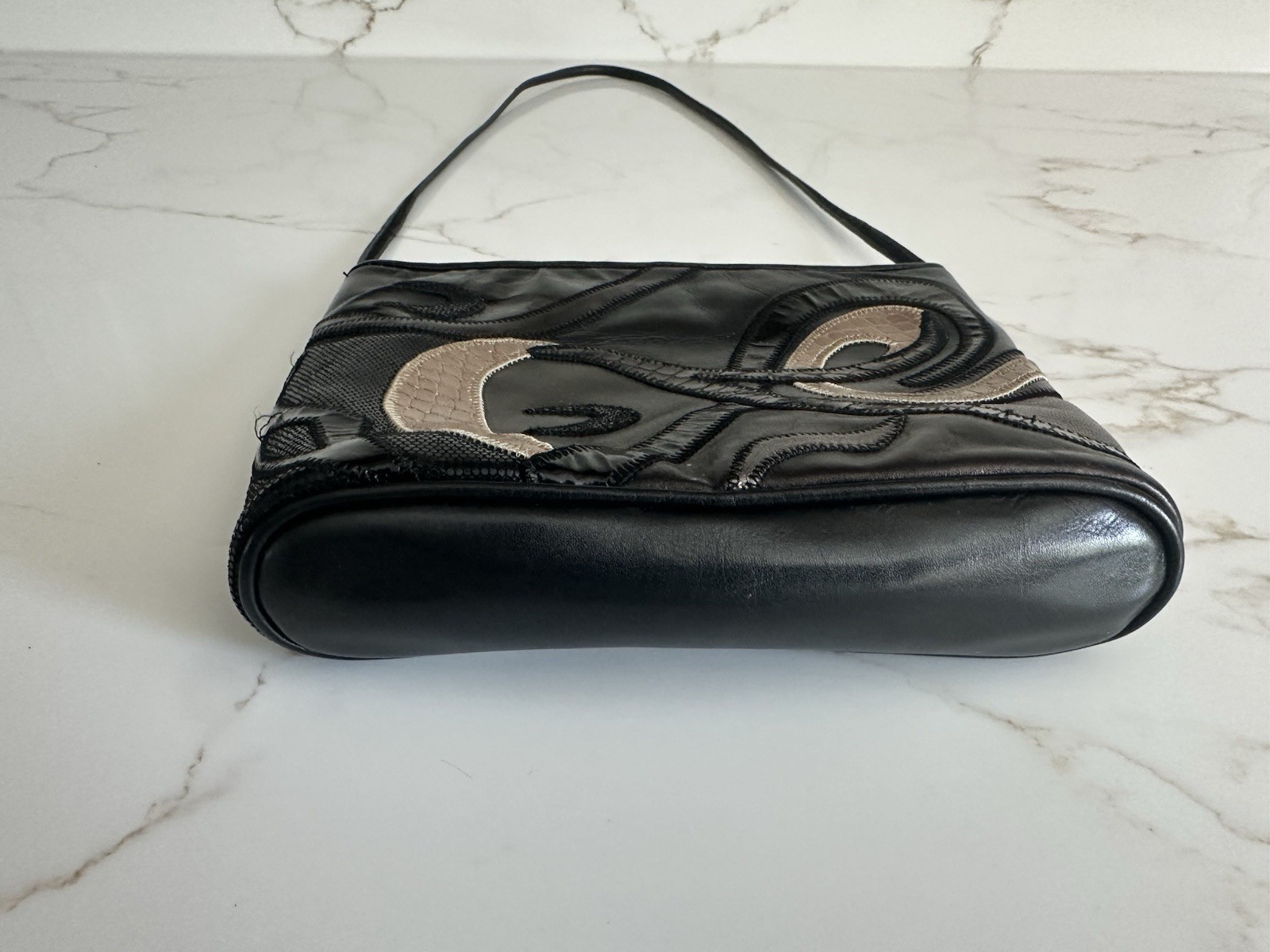 Sharif Handbag Patchwork Black Made In USA 7.5” x 6.25” x 1.75” Vintage
