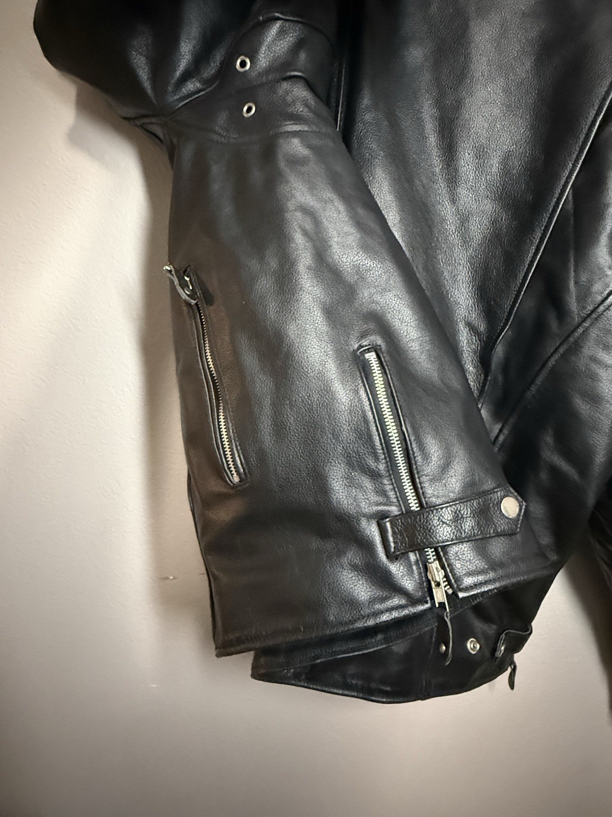 FMC Black Leather Motorcycle Jacket Zipper Pockets Blade Collar Mens 5X