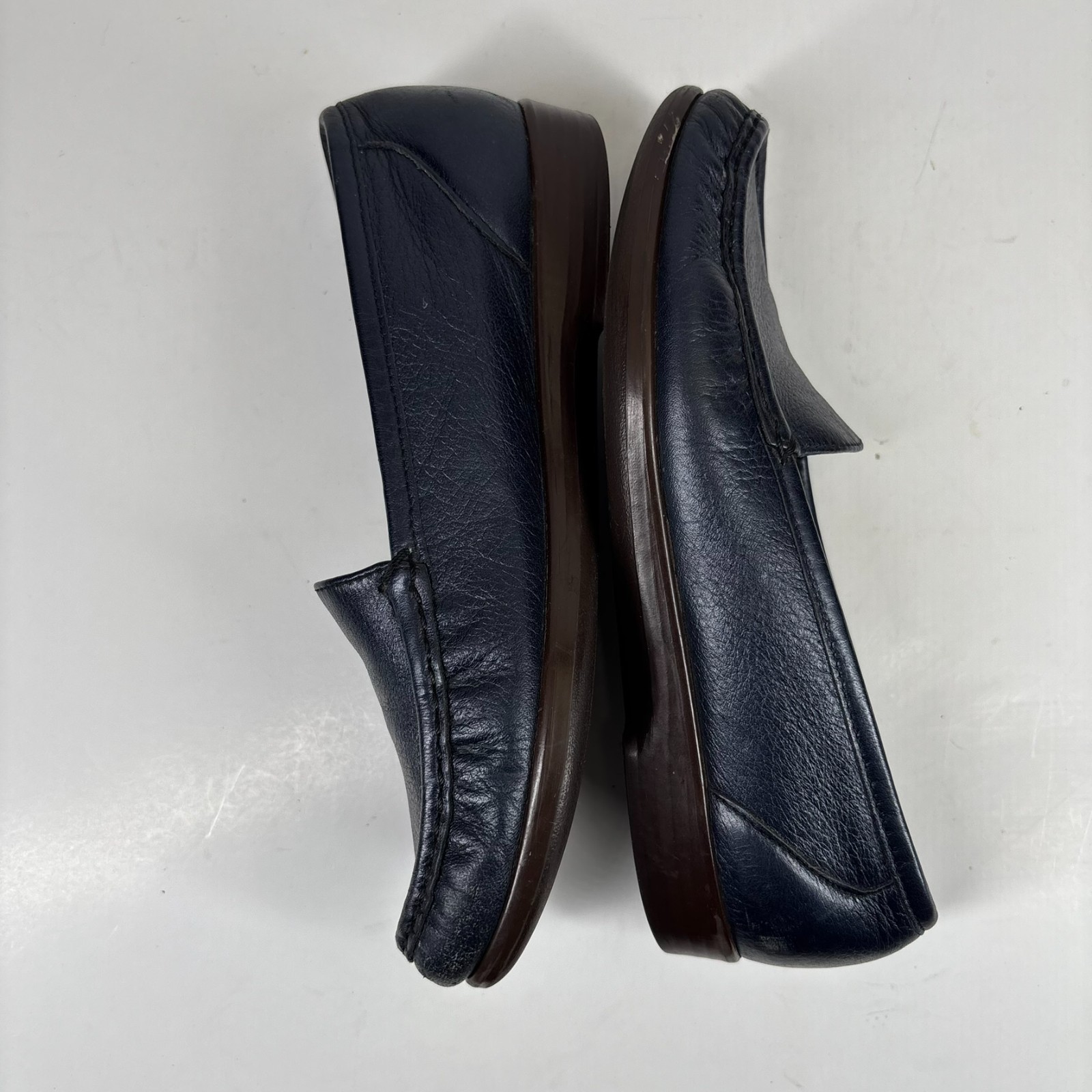 SAS Simplify Women’s US 7W Navy Leather Slip-On Comfort Walking Flats Loafers