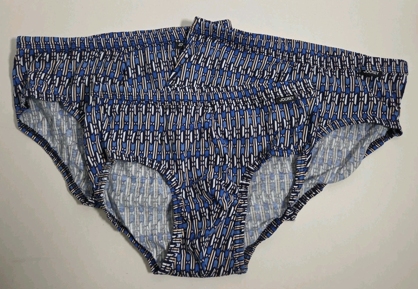 New Men’s M 32-34 Jockey Cotton Elance Poco Brief Lot Of 3 Navy Blue Print