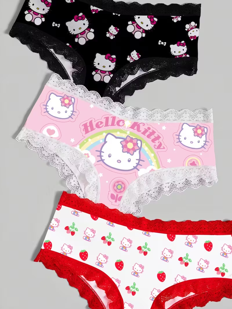 Sanrio Hello Kitty Sexy Cute Cartoon Lace Kawaii Brief Panties – Pack of 3