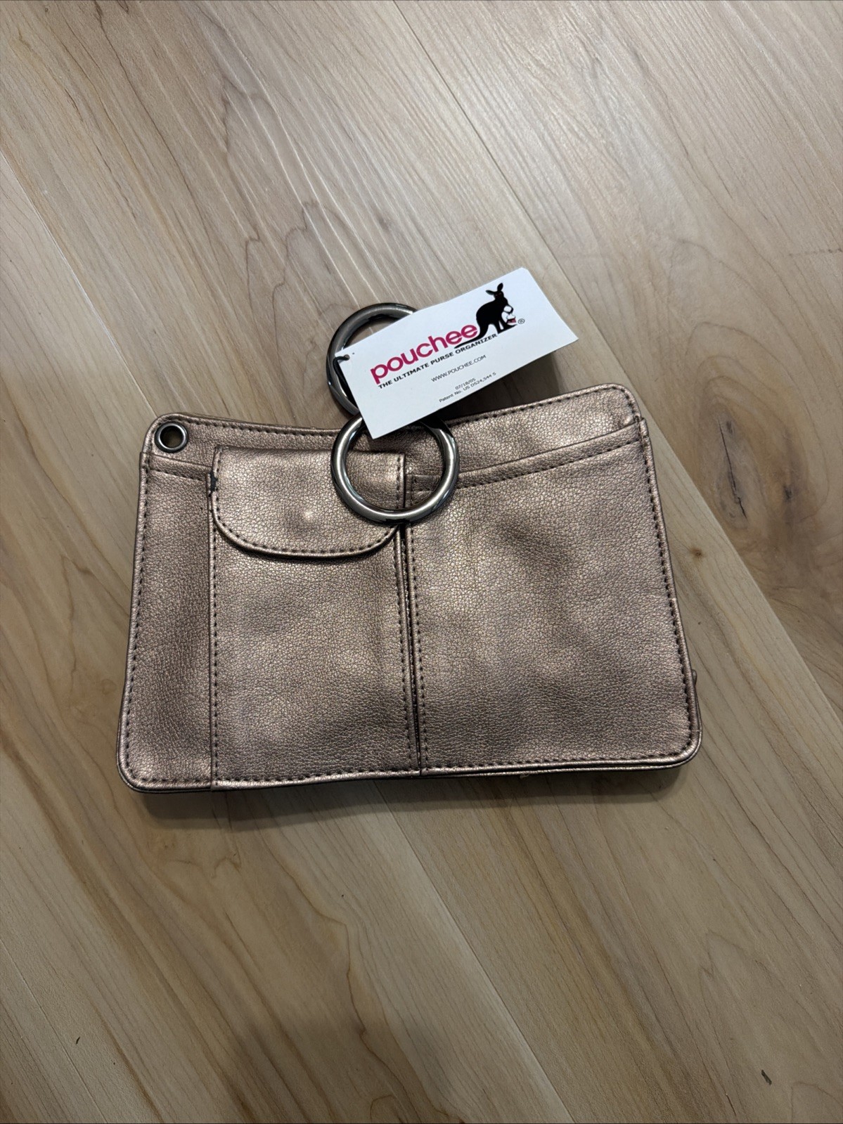 Pouchee Goldish Shimmer Crossbody Organizer Bag Purse Faux Leather Multi Pockets