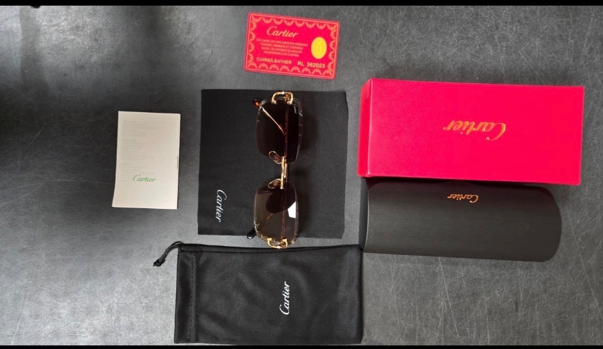Cartier C Wire Diamond cut Gradient Brown Men’s Sunglasses Golden frame