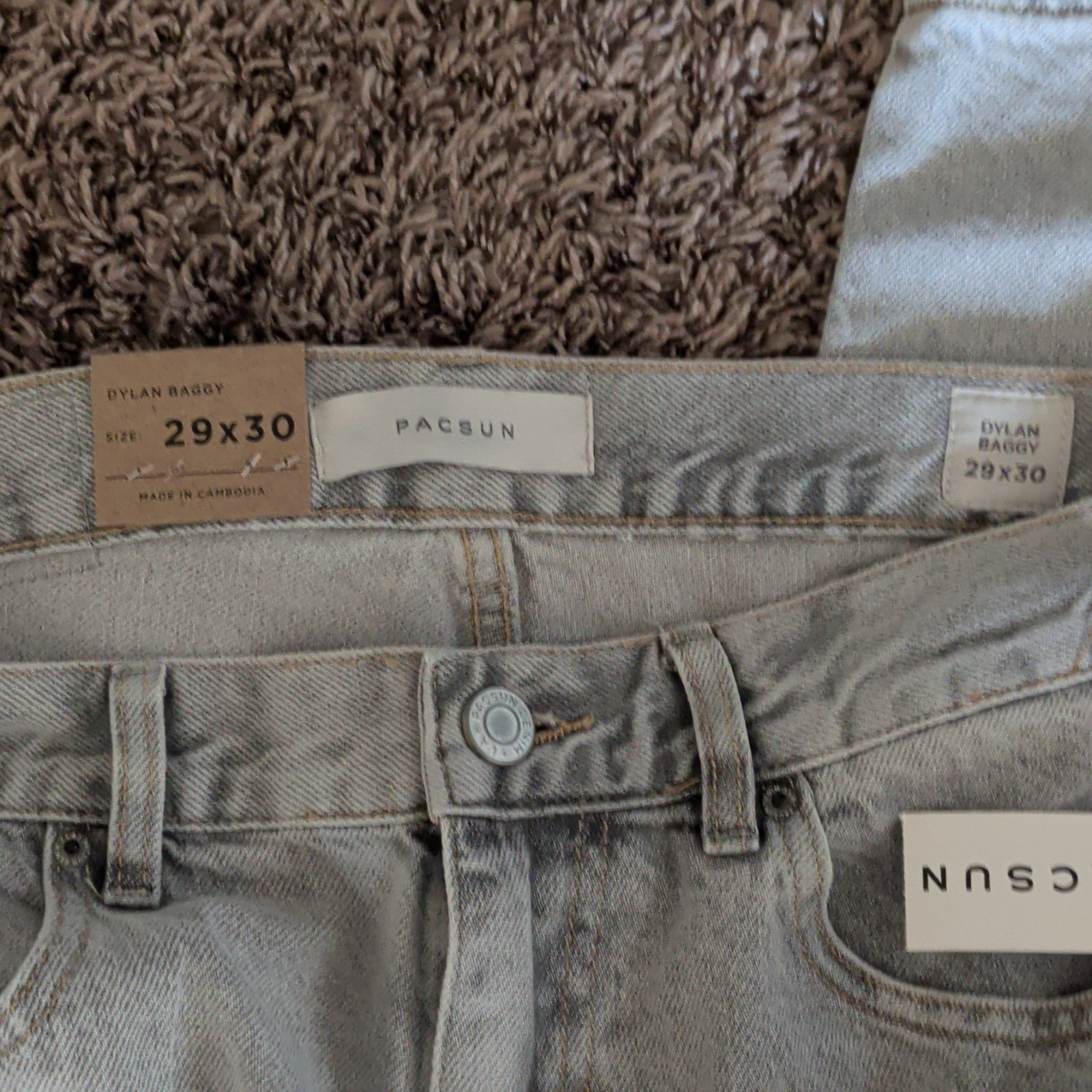 PacSun Dylan Baggy Gray Light Wash Denim Jeans Mid Rise Cargo Pockets NWT