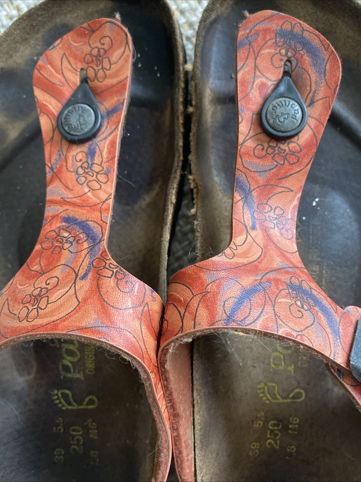 Papillio By Birkenstock Gizeh J. Garcia Orange Psychedelic Thongs Size W8 M6 39