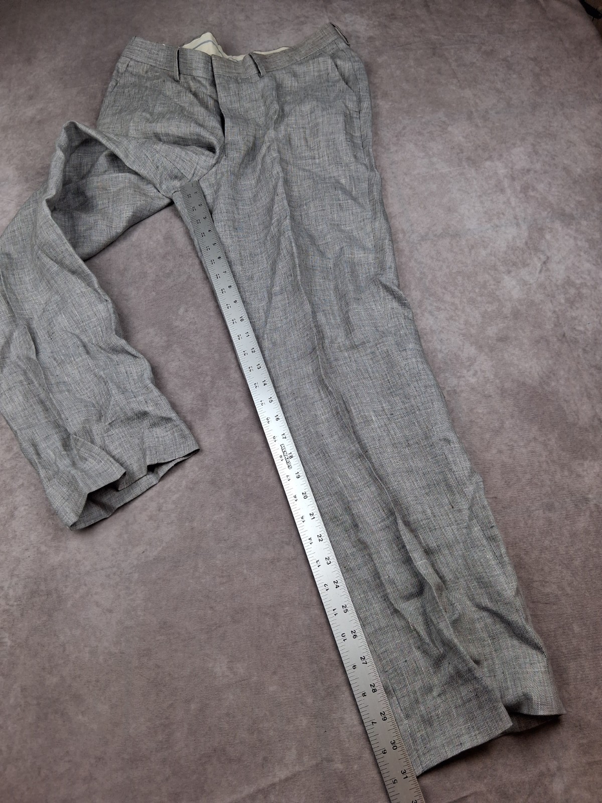 Murano Baird Mcnutt Linen Pants Men 32×32 Fit Gray Flat Front Slim Fit Trousers*