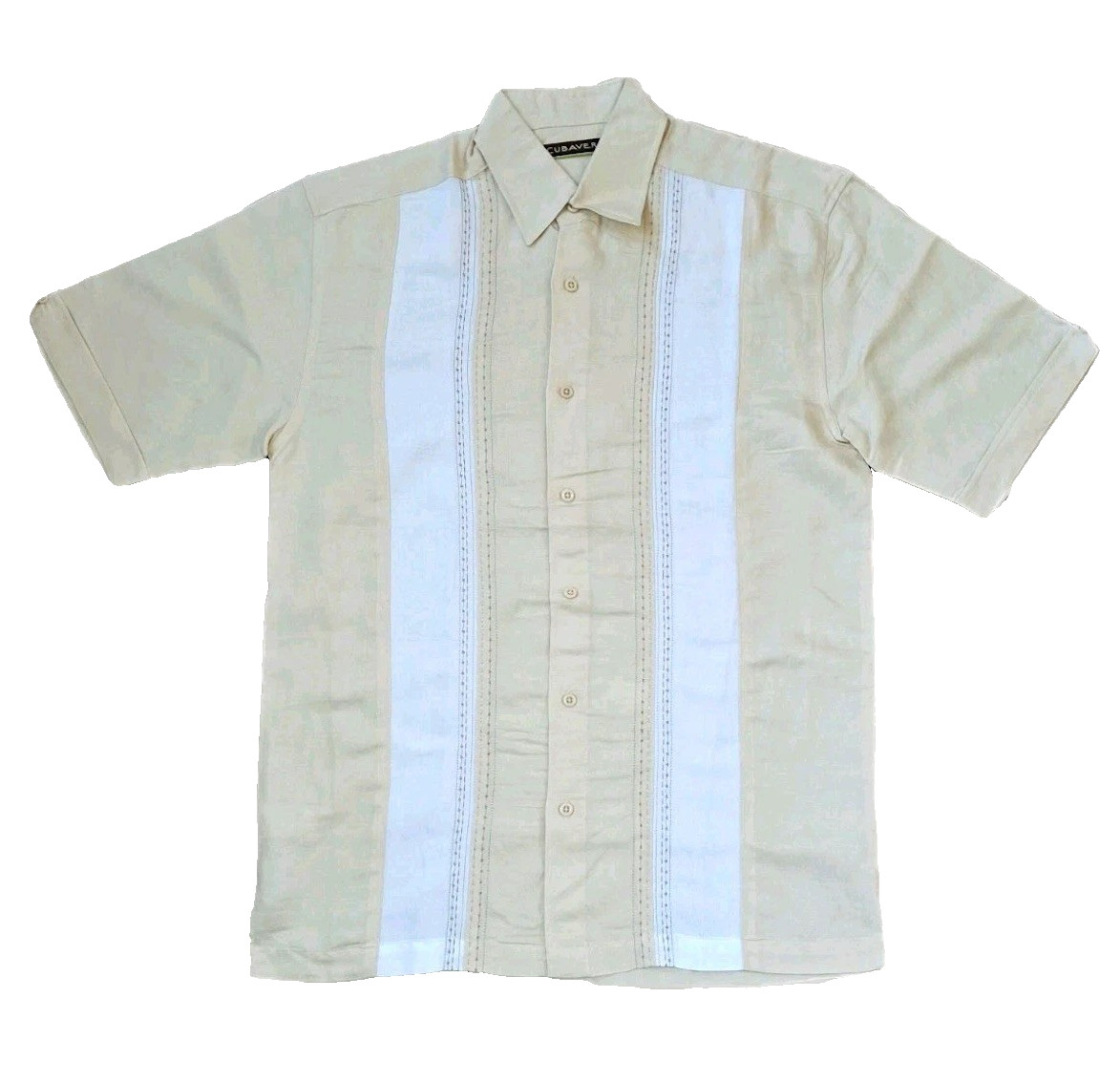 Cubavera Mens Small Shirt Guayabera Cuban Casual Button Up Short Sleeve Beige