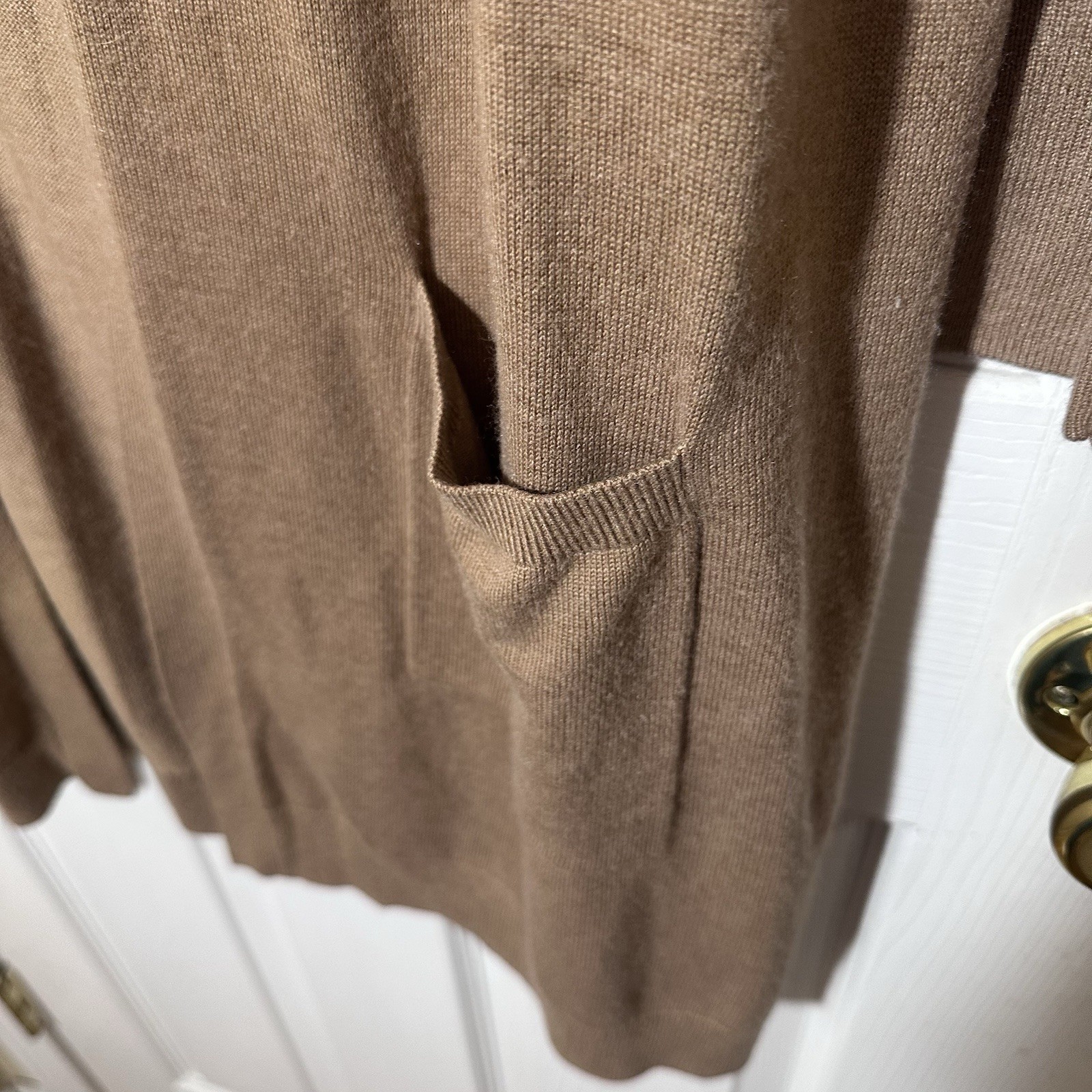 Halogen XL Brown Knit Cardigan Sweater Open Front Pockets Long Sleeve Lagenlook
