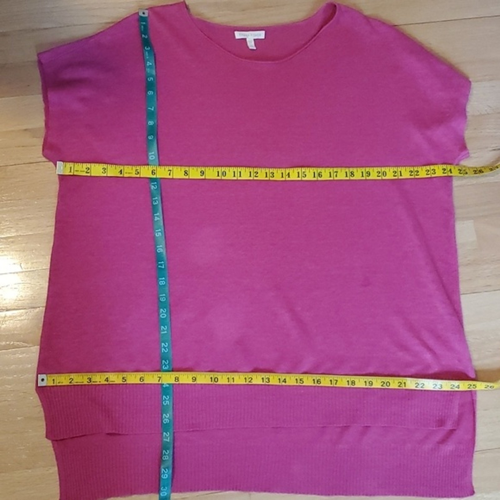 EILEEN FISHER 100% LINEN BRIGHT PINK SHORT SLEEVE SWEATER SIZE SMALL MINIMALIST