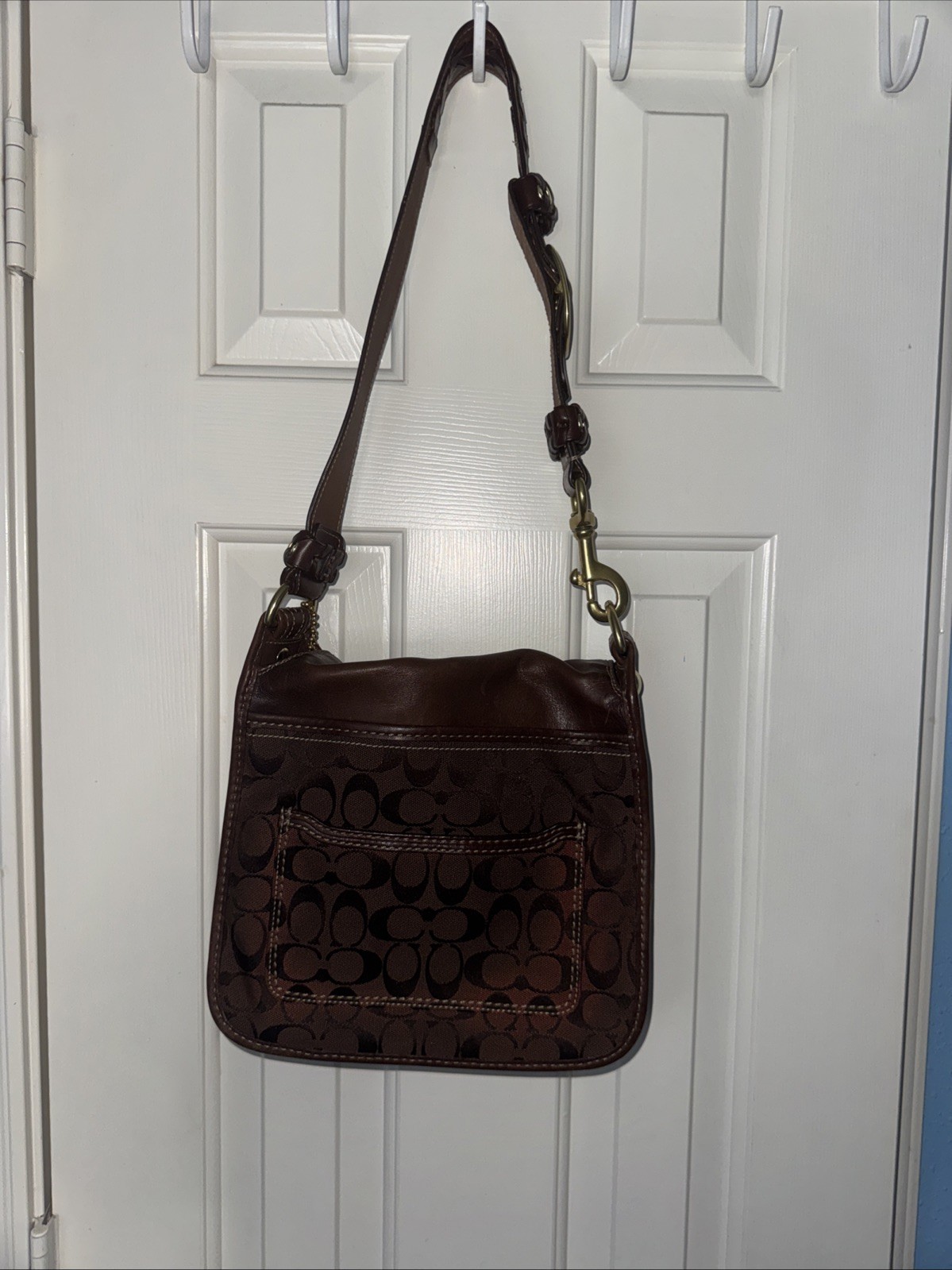 Coach BLEEKER Signature Brown Canvas & Leather Flap Shoulder Bag 11434