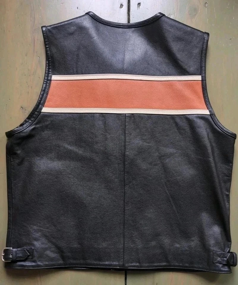 Harley-Davidson Men’s Victory Lane #1 Stripe Leather Motorcycle Biker Vest