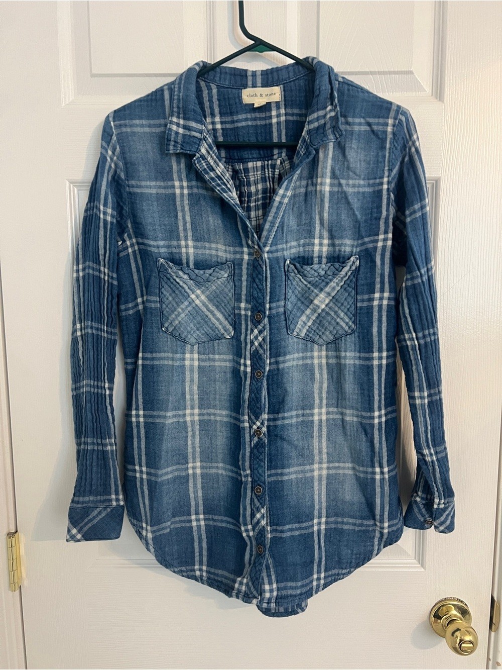 Cloth & Stone Blue Plaid Gauze Cotton Button Up Shirt Women’s Large
