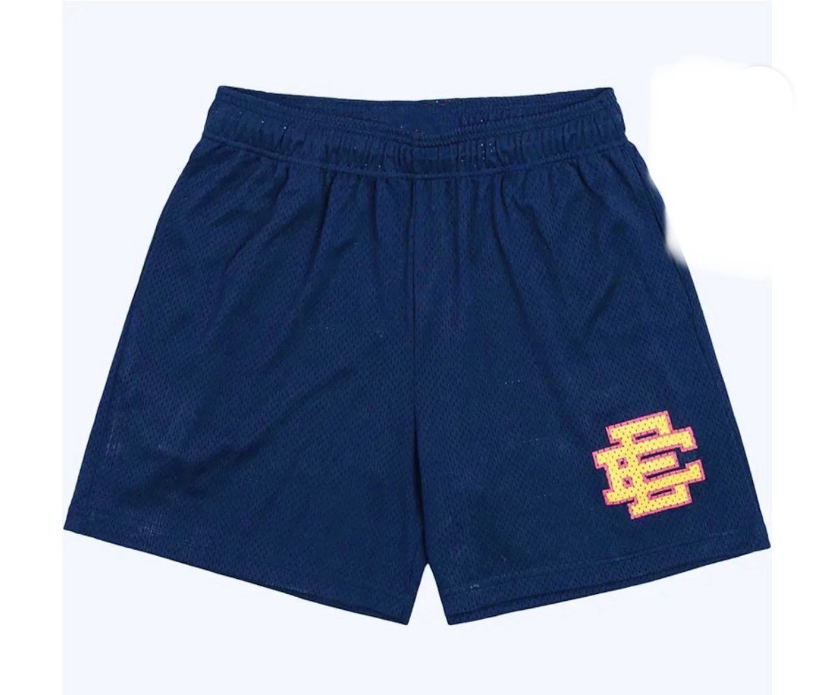 EE Eric Emanuel Basic Pink/Yellow Logo Casual Navy Mesh Basketball Shorts Med