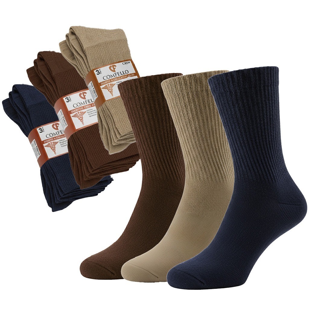 9 Pairs Diabetic Sock Crew Mens Circulatory Health Non Binding Cotton 9-11 10-13