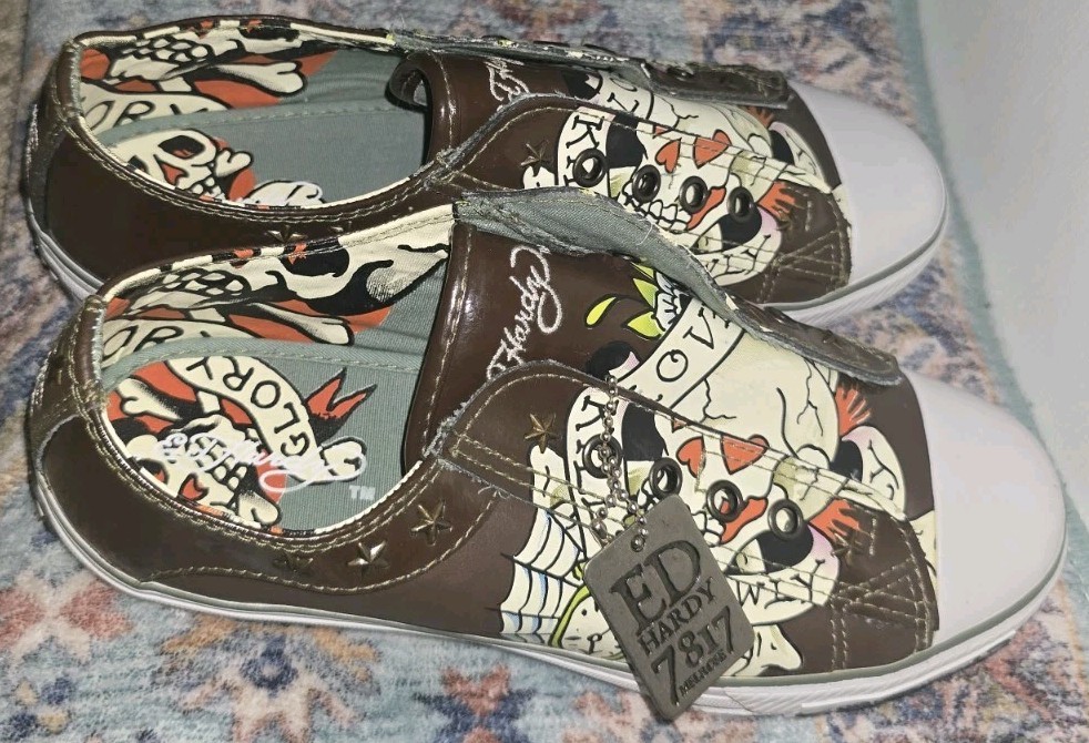 Ed Hardy 7817 Melrose Brown Sneakers No Laces Size 8