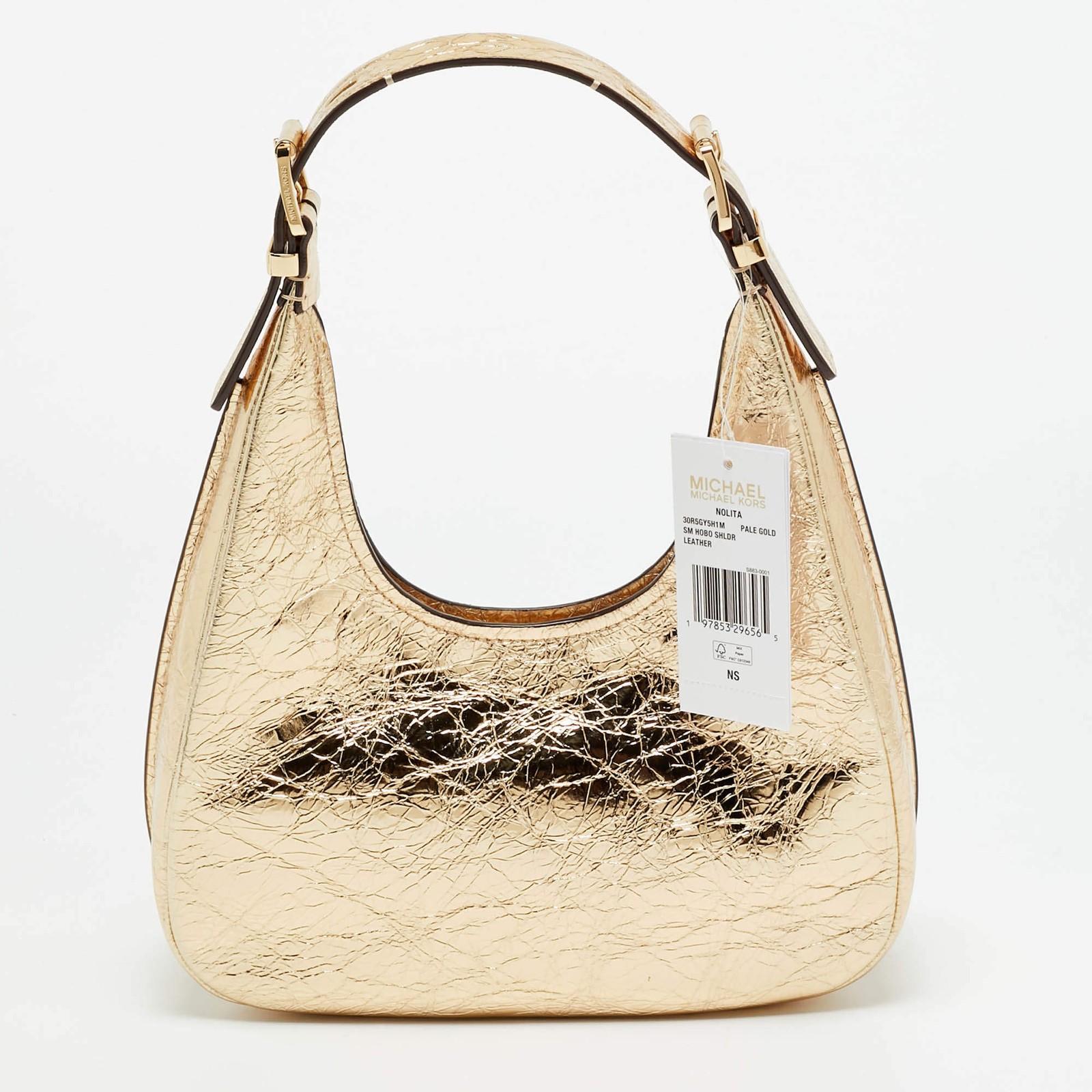 Michael Kors Nolita Small Gold Crinkled Patent Leather Hobo