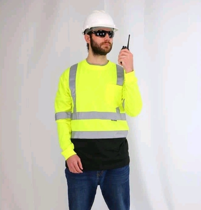 5PK Men’s X-Large Black/Yellow Long-Sleeve Safety Shirt with Reflective Tape