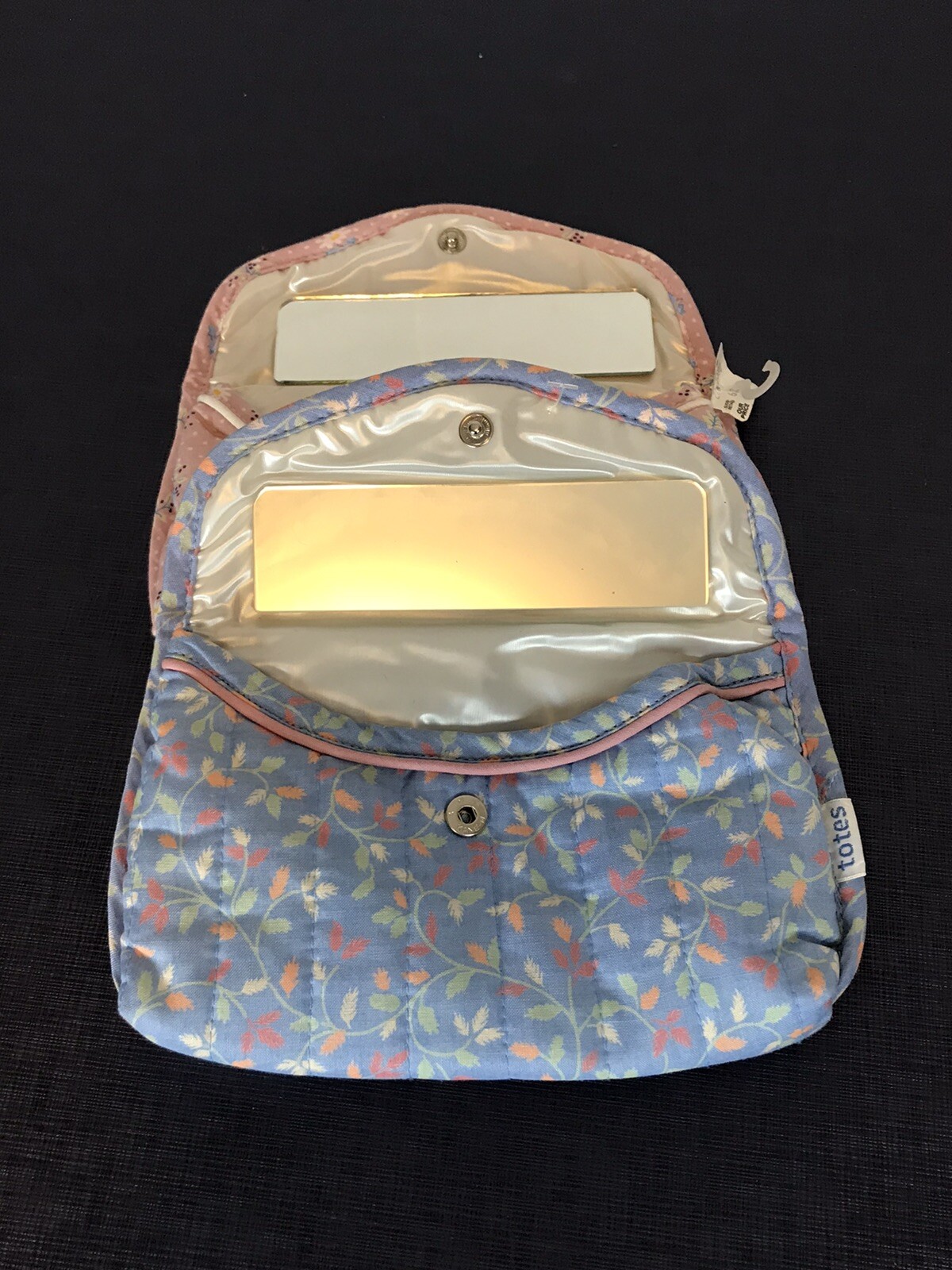 2 Totes Small Makeup Travel Bags Fabric Plastic Lined Deadstock