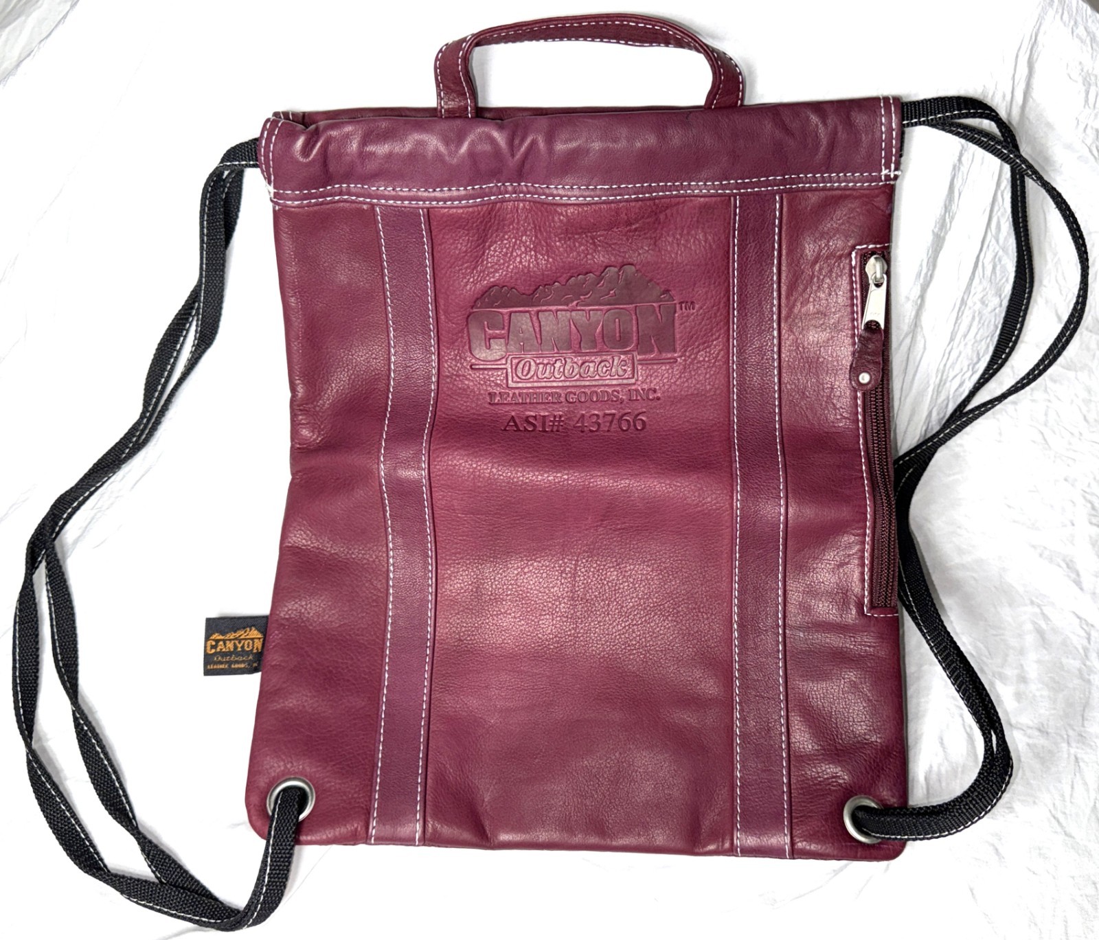 Canyon Outback Burgundy Maroon Red Leather Goods Drawstring Backpack Tote Bag