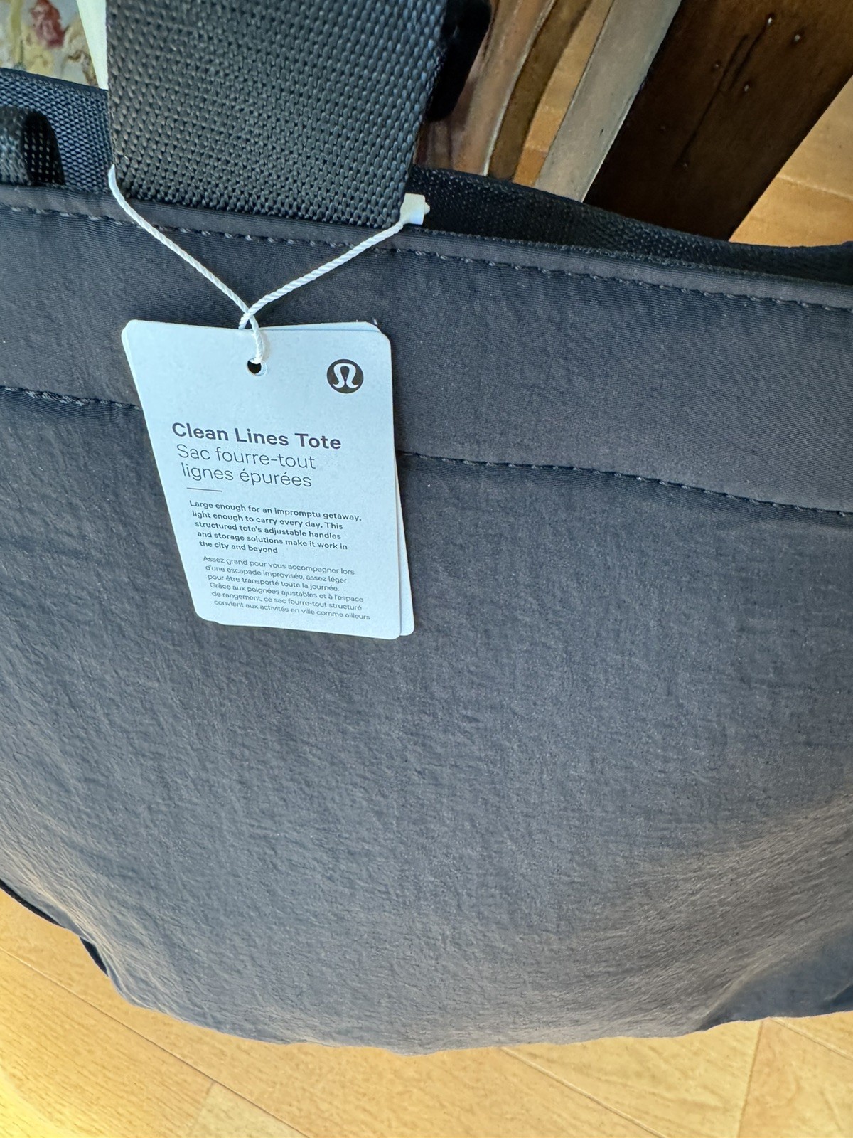 Lululemon Clean Lines Tote Bag Large Black Adjustable Strap Travel Gym NWT