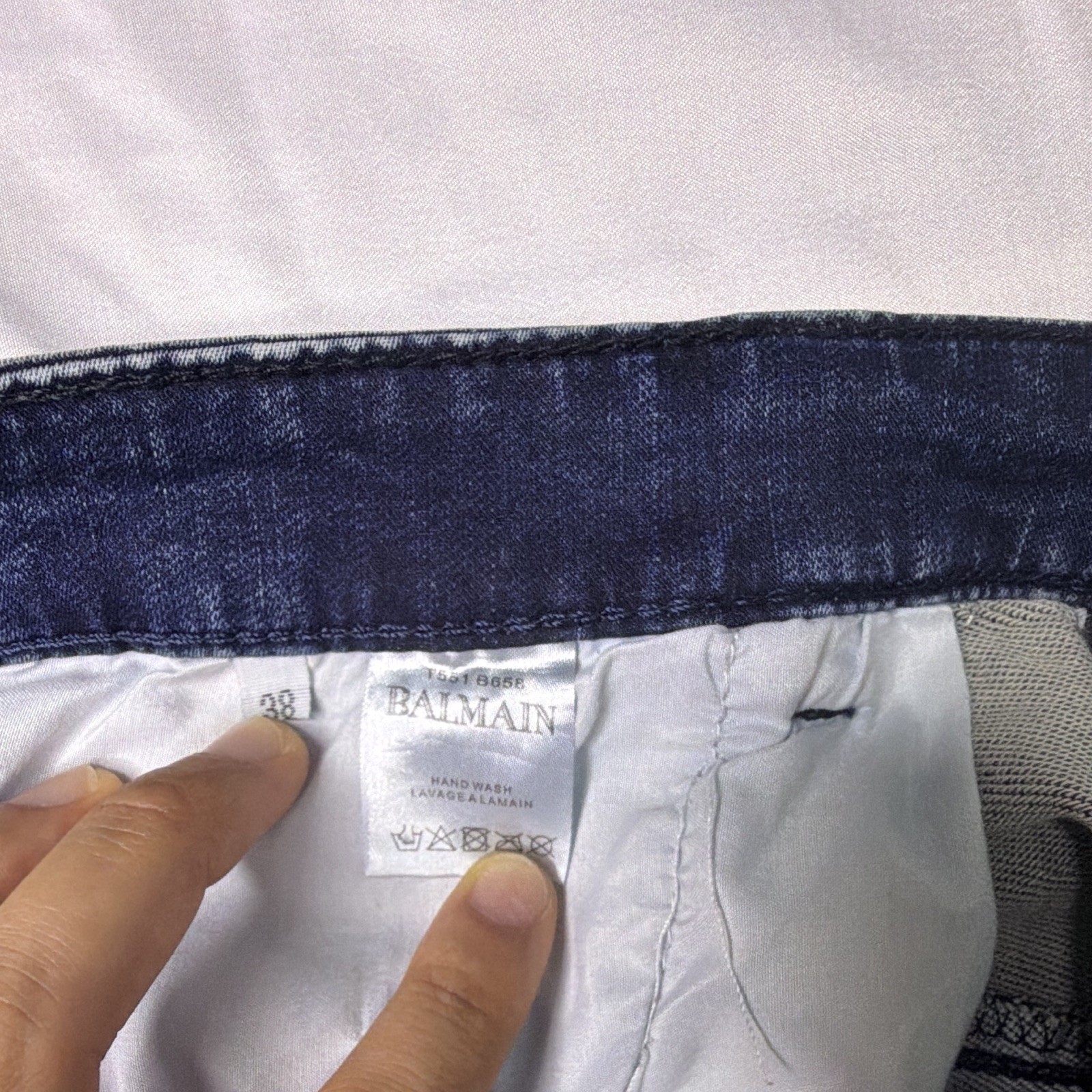 Balmain Paris Men’s Blue/Black Distressed Slim Tapered Biker Denim Jeans