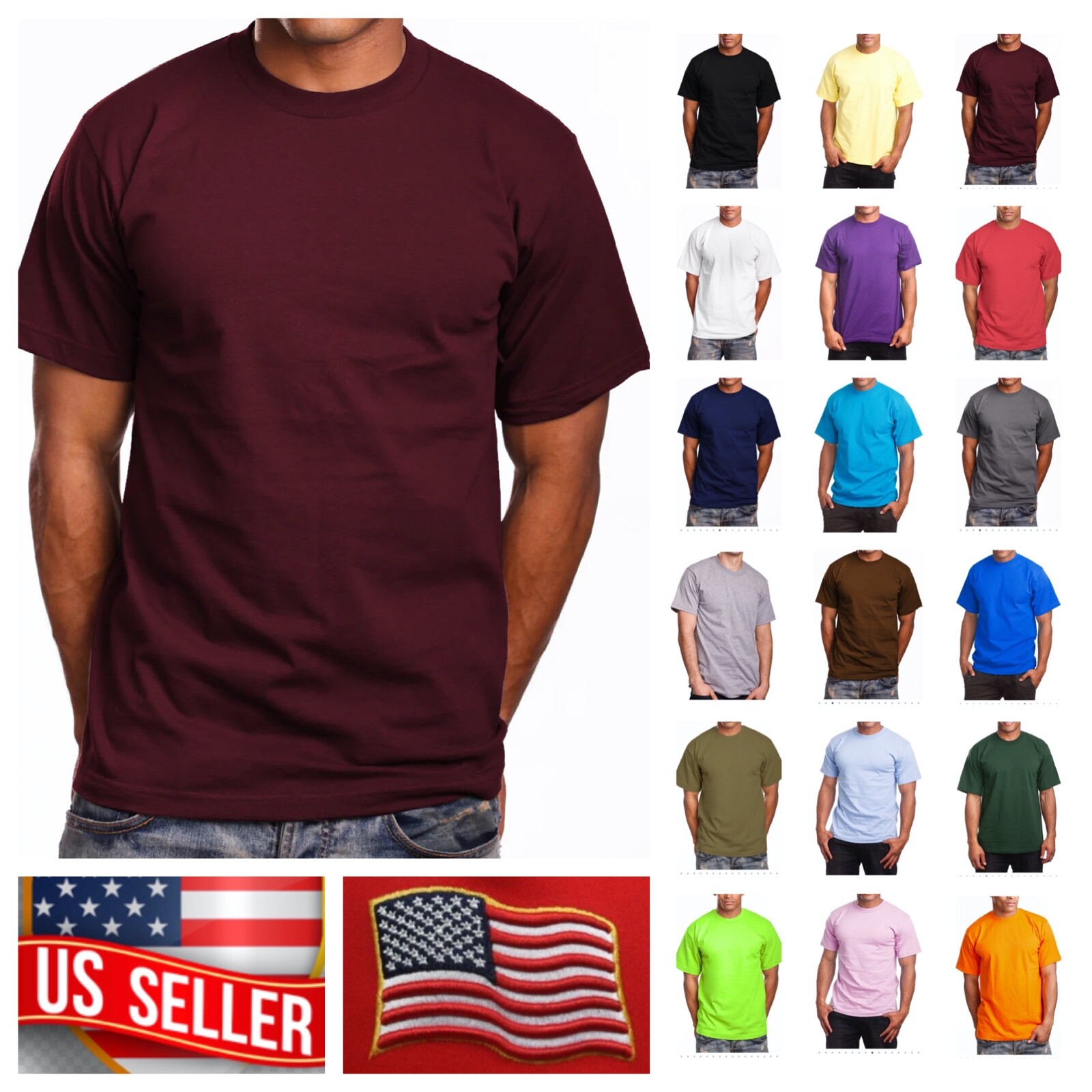 Mens Big and Tall Heavy Weigh Plain T-Shirt Crew Neck Camo Basic Solid Tee S-7X