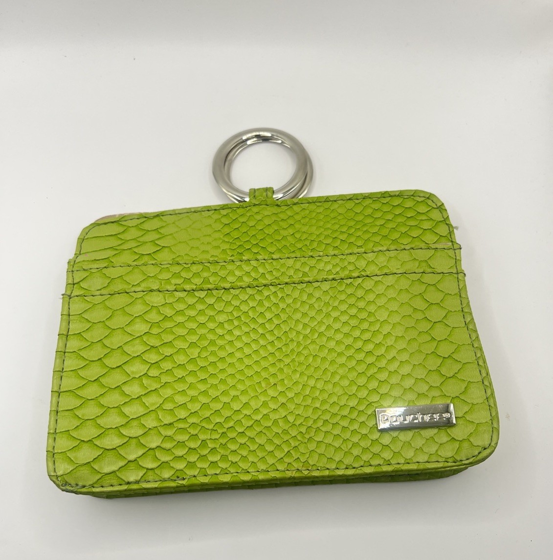 Pouchee The Ultimate Handbag Insert Chartreuse Green Snake Multi Pocket Clutch