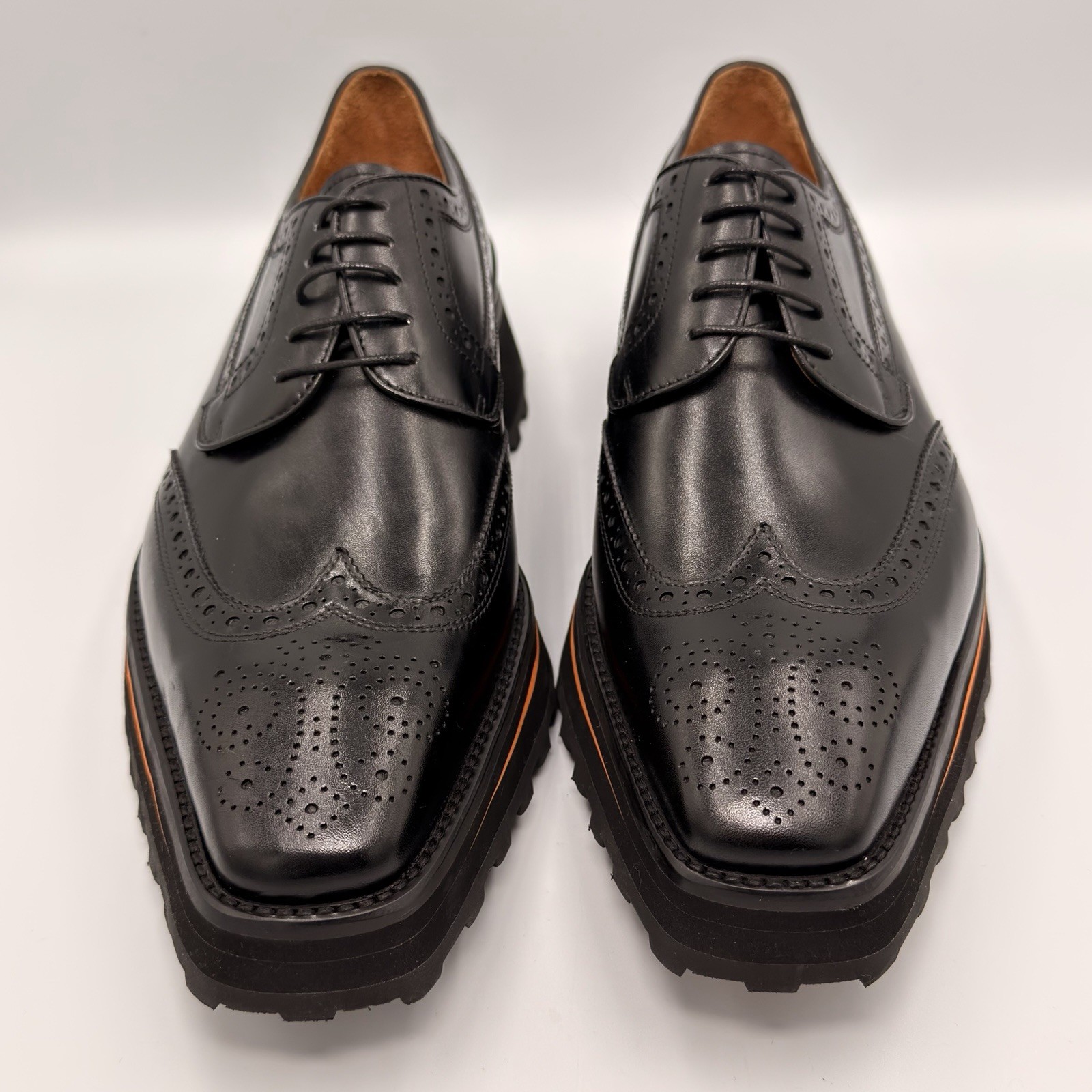 Divinch 6CM Heel Chunky Platform Brogues Black Calfskin Wingtip Derby 2886B Sz 8