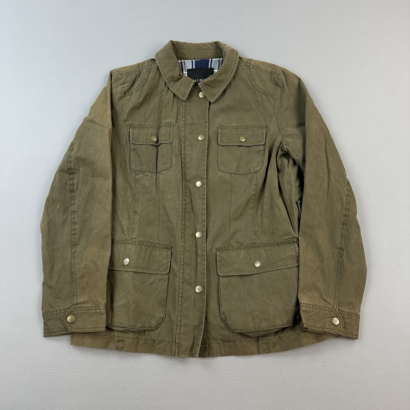 Talbots Chore Jacket Womens Medium Olive Utility Safari Military Flannel Lined