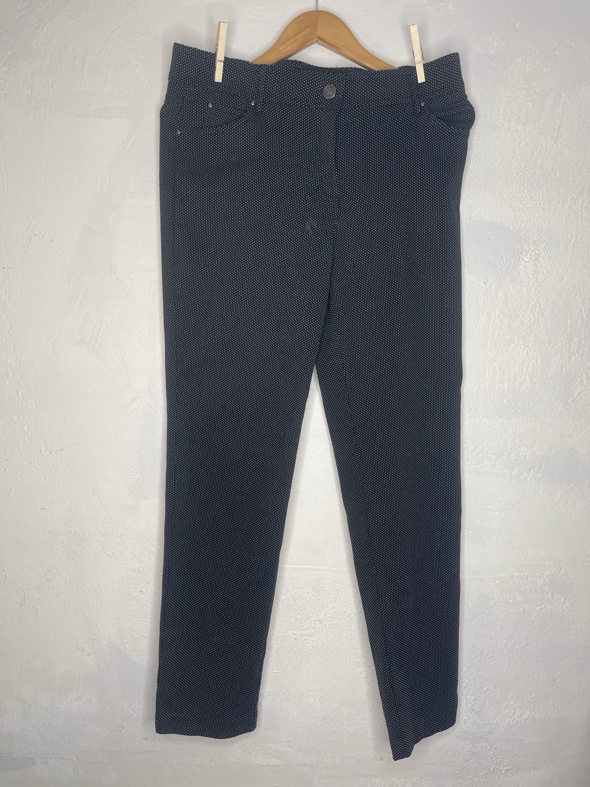 Madison Women’s L Black Polka Dot Pants Casual Pull On Straight Leg Office Caree