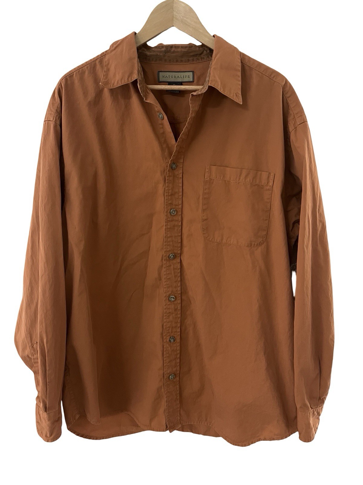 Natural Life Men’s 100% Cotton Long Sleeve Button Down Shirt XL Burnt Orange