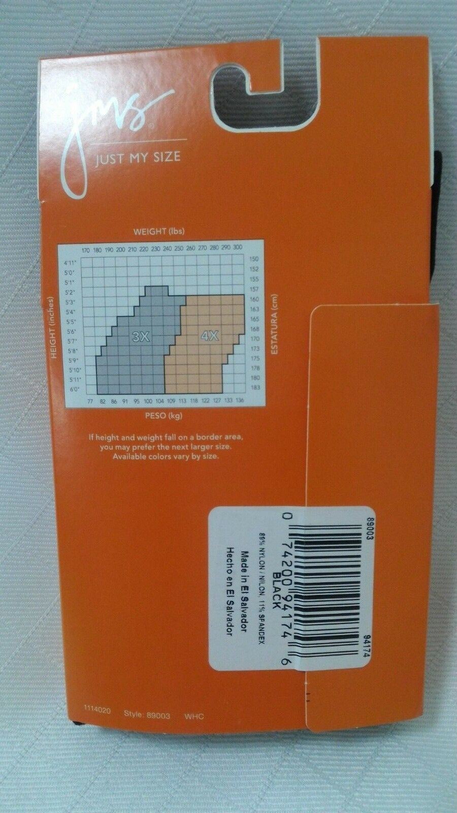 Just My Size Legging Footless size 4X BLACK 89003 Comfort Top nylon span
