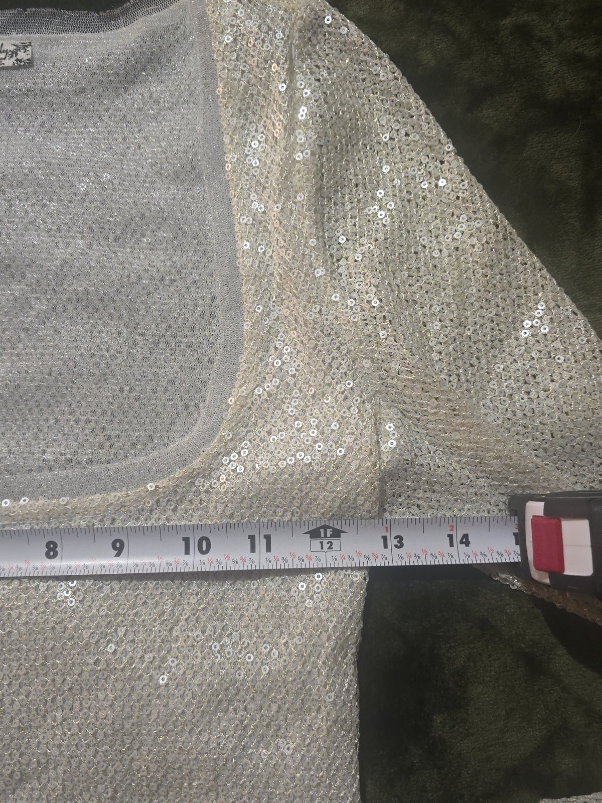 Free People Intimately Sheer Sequin Mesh Top Ivory Long Sleeve Sparkly Going-Out