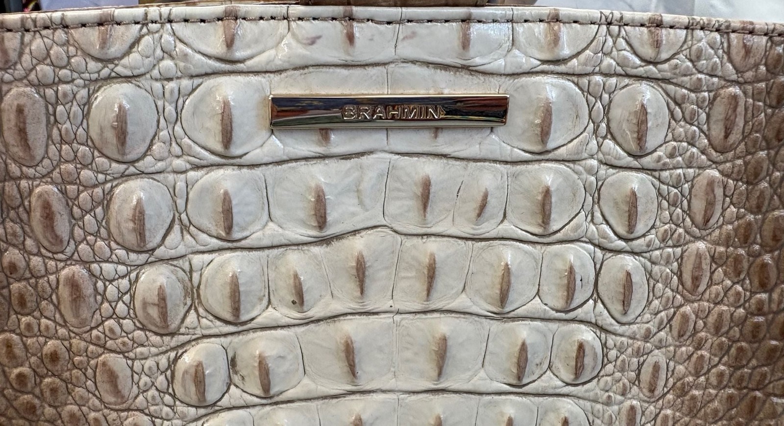 Brahmin Mod Bowie Praline Ombre Melbourne Crocodile Embossed Leather Satchel