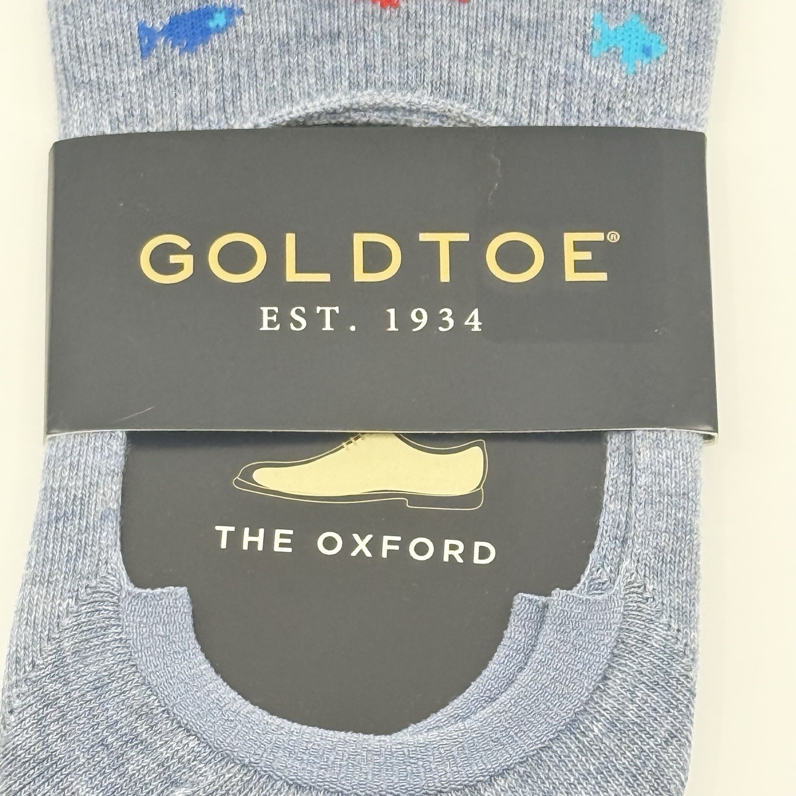 Gold Toe Oxford No Show Socks Fish Pattern Blue Mens 10.5-13 NWT