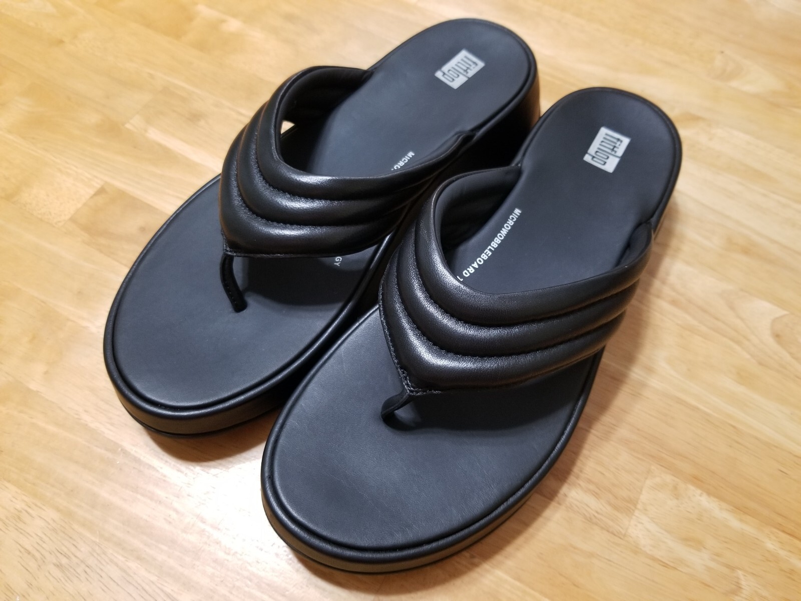 NIB FitFlop F-MODE Padded Leather Flatform Toe-Post sandals black size 10 $180
