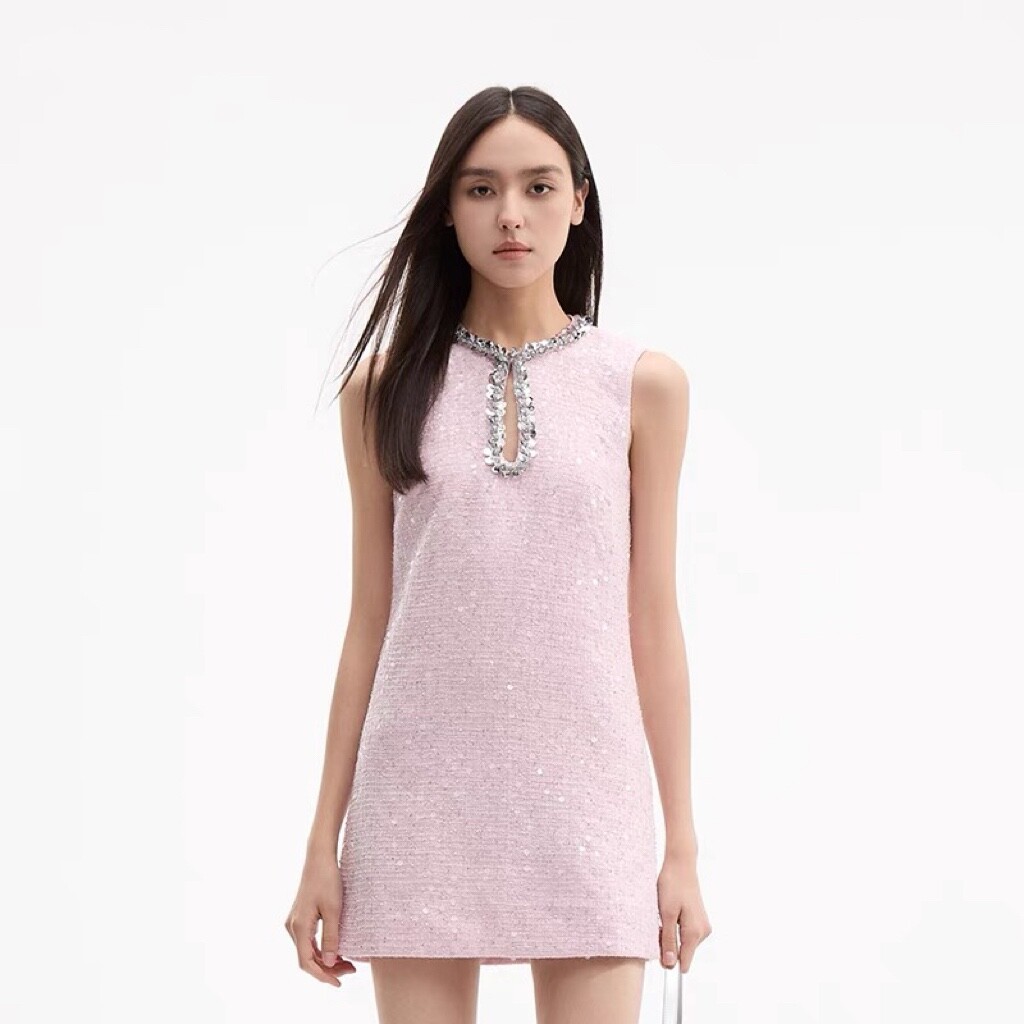 Self-Portrait Polyester Sequins Sleeveless Mini Dress for Ladies Blue white PINK