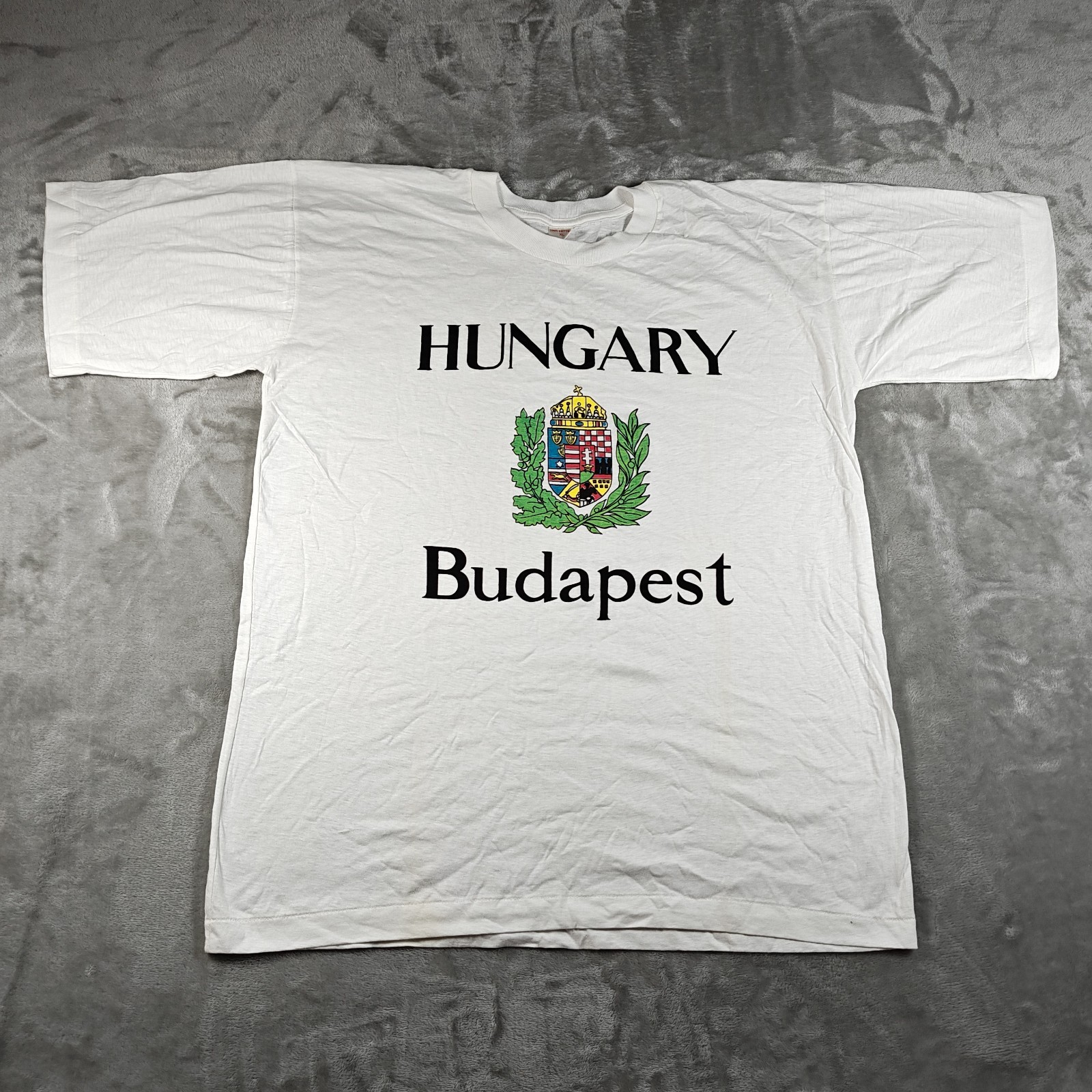 Vintage Budapest Hungary Shirt Mens XL White Crest Single Stitch 80s Paper Thin