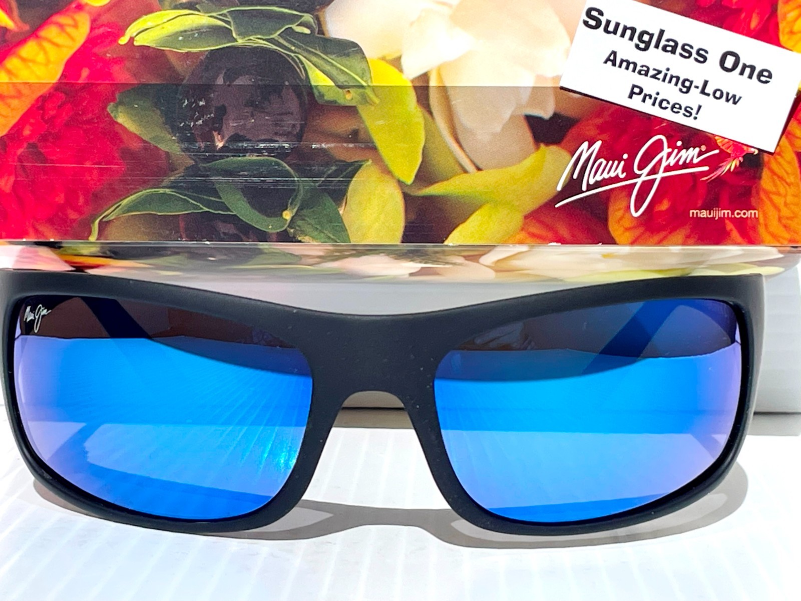 NEW Maui Jim PEAHI Matte Black Rubber POLARIZED Blue GLASS Lens Sunglass B202-2M