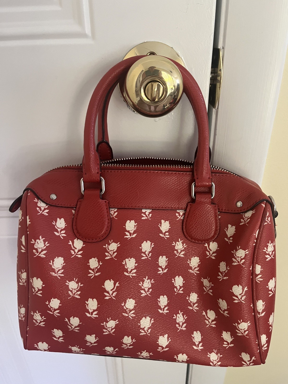 Coach Mini BENNETT Satchel In Floral Print Coated Canvas RED Crossbody